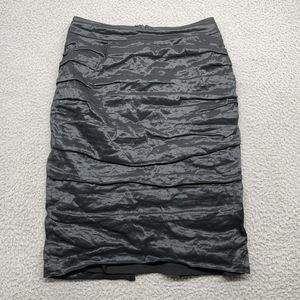 BCBGMAXAZRIA Mini Skirt Women Black Metallic Pencil Ruched Crinkled Academia
